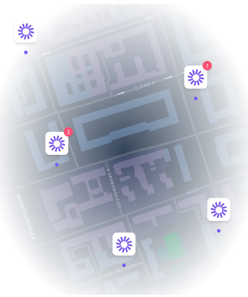 Illustration of locations on map